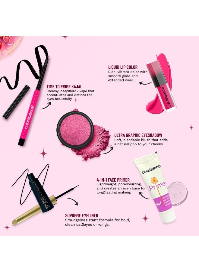 Coloressence A1 Since Day1 Makeup Kit – 4‑in‑1 Primer | Liquid Lip Color | Eye Shadow | Eyeliner & Kajal Pencil – Beginner-Friendly Beauty Kit - Image 3